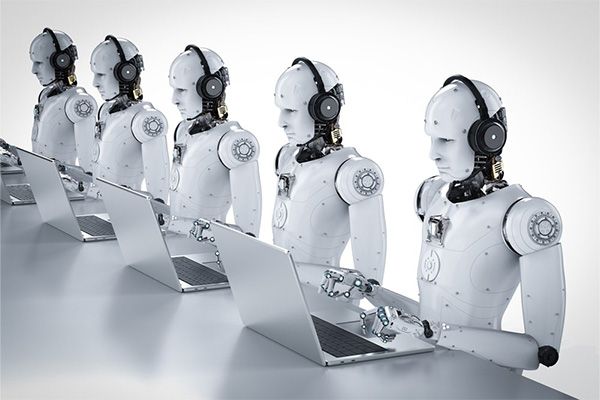 A group of AI bots taking phone calls representing automatic call distribution